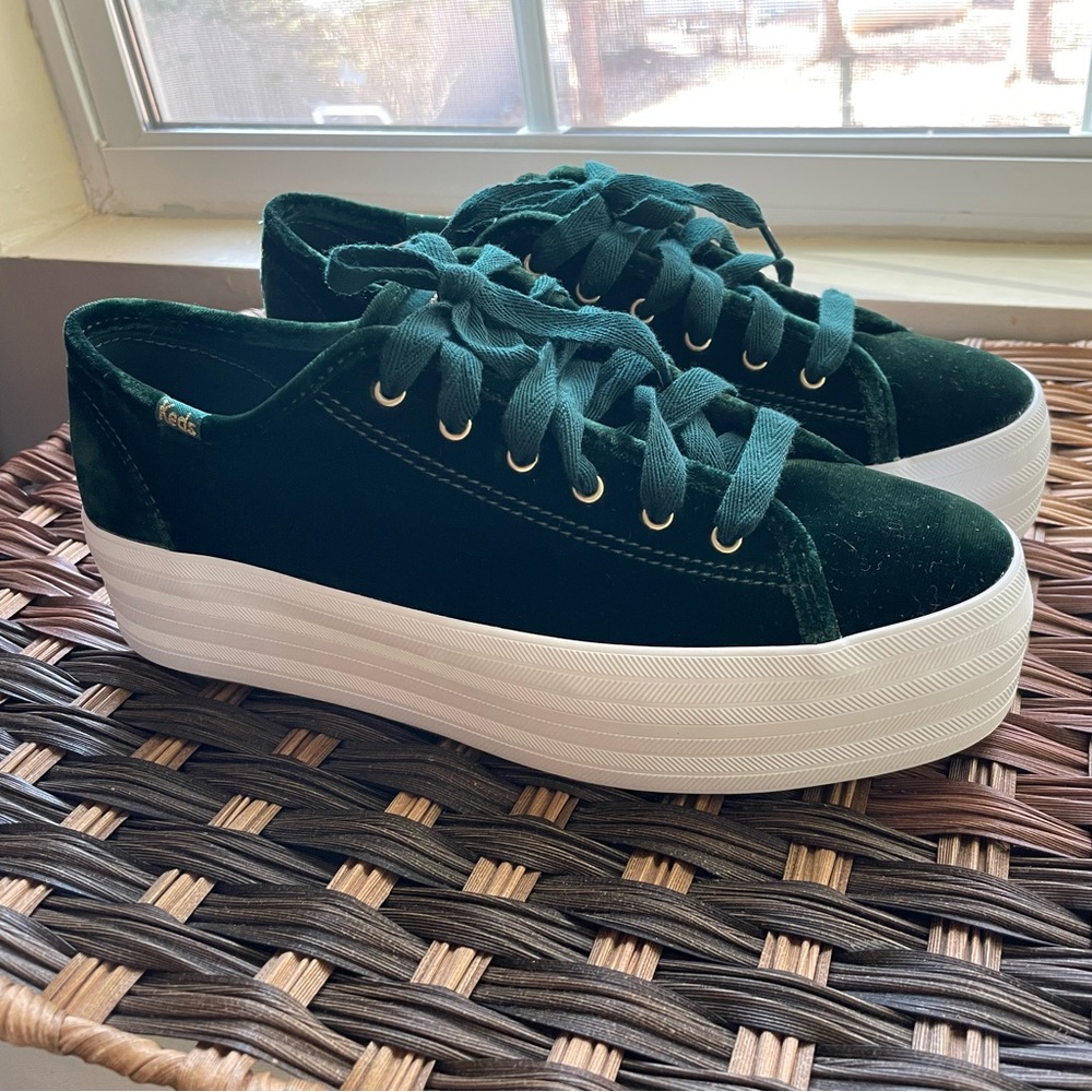 Keds Green Velvet Platform Sneakers